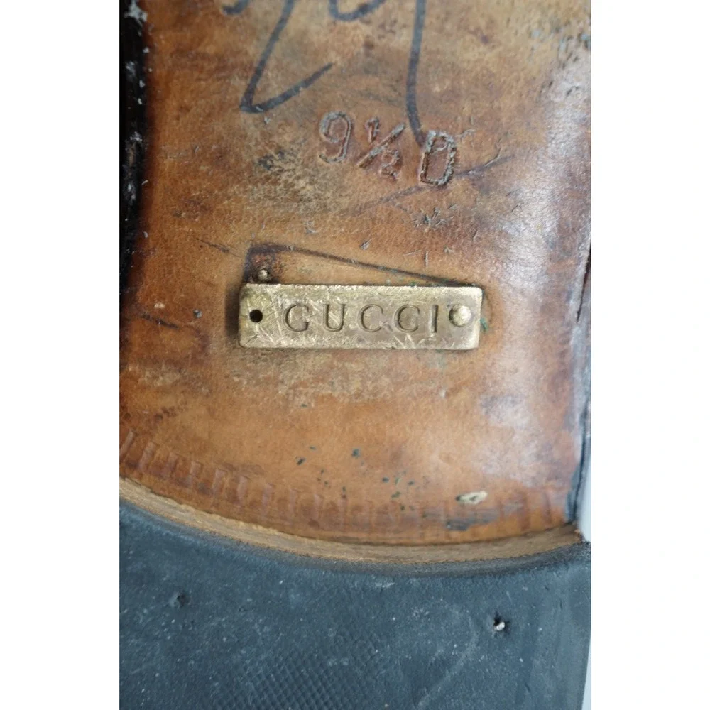 $1090 GUCCI men's leather horsebit loafers w/gold bit - dark brown - US 9.5 D